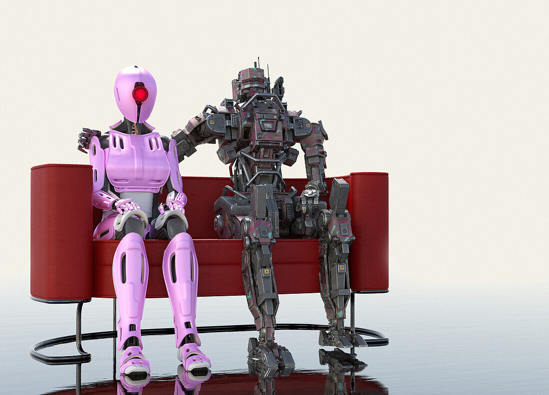 Robots in a relationship, conceptual illustration