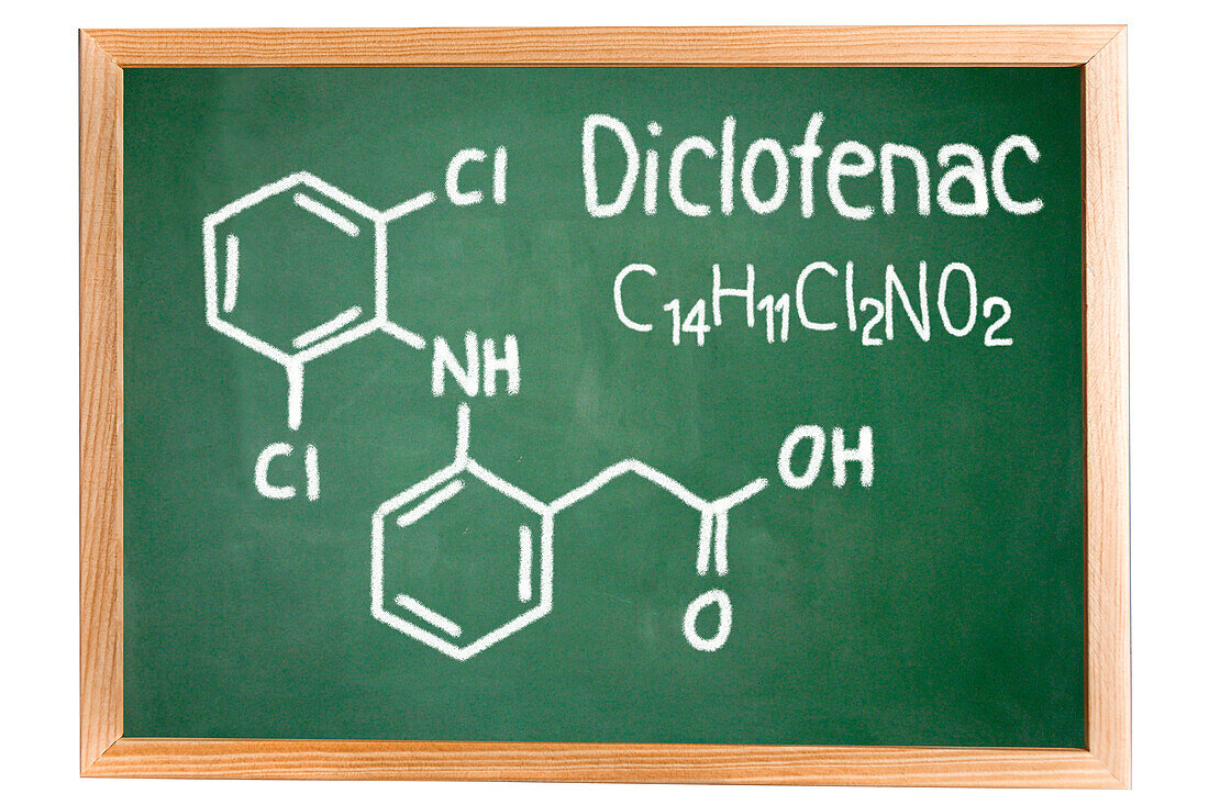 Chemical composition of diclofenac, conceptual image
