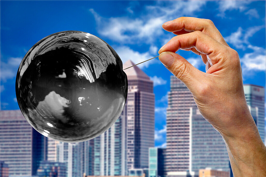 Carbon bubble bursting, conceptual composite image