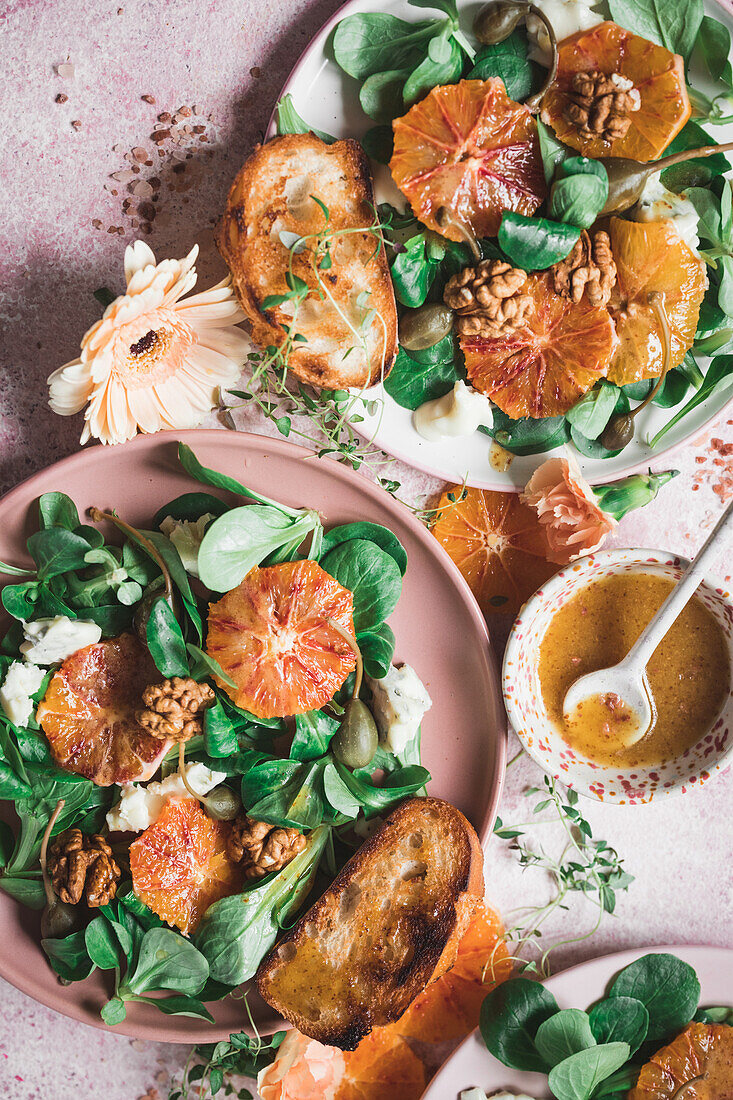 Blood orange salad with gorgonzola and walnuts