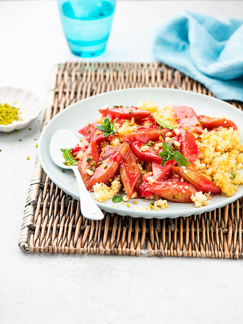 Couscous with rhubarb compote