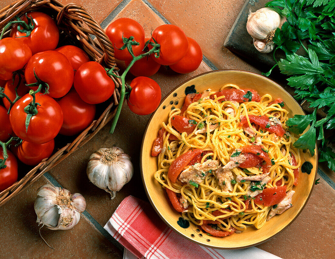 Spaghetti alla chitarra with trout (Italy)