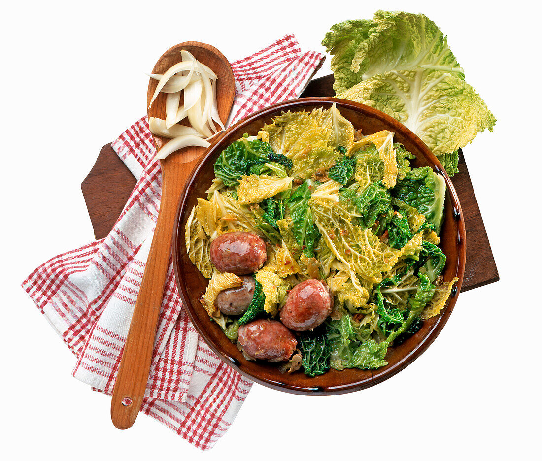 Verzata alla milanese (Savoy cabbage with sausage, Milan, Italy)