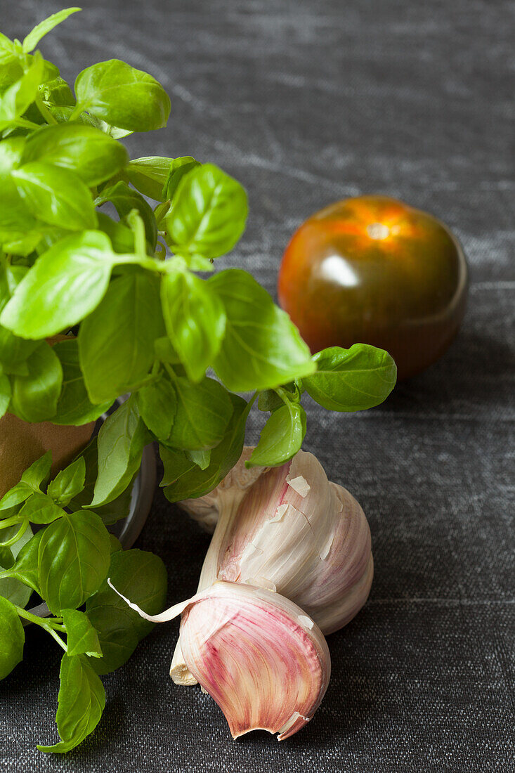 Basil, garlic, and tomato