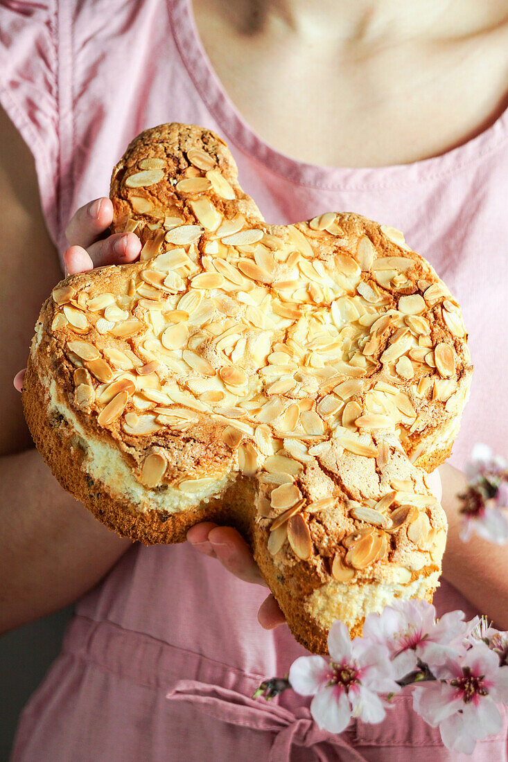 Colomba (Traditional Italian Easter cake with almonds in the shape of a pigeon)