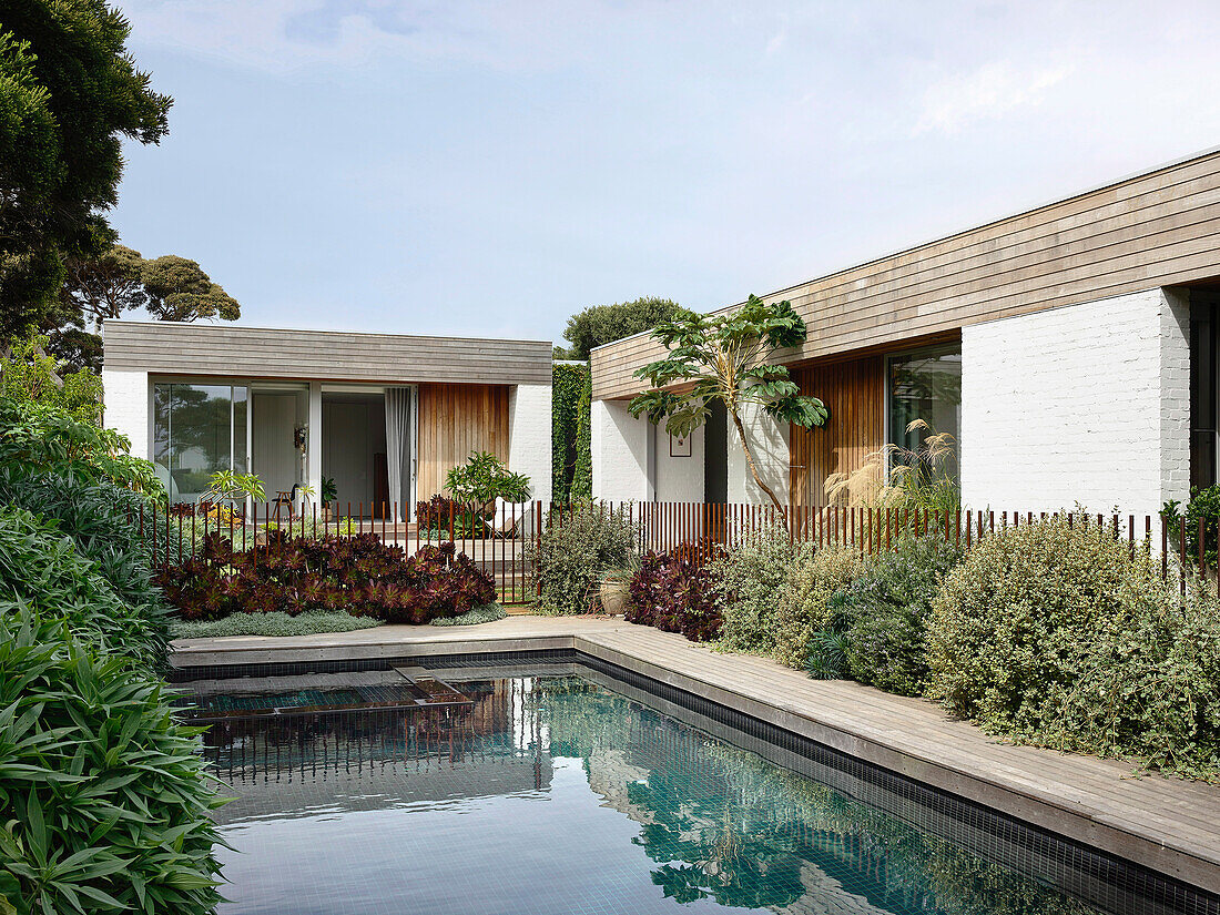 Pool and L-shaped bungalows