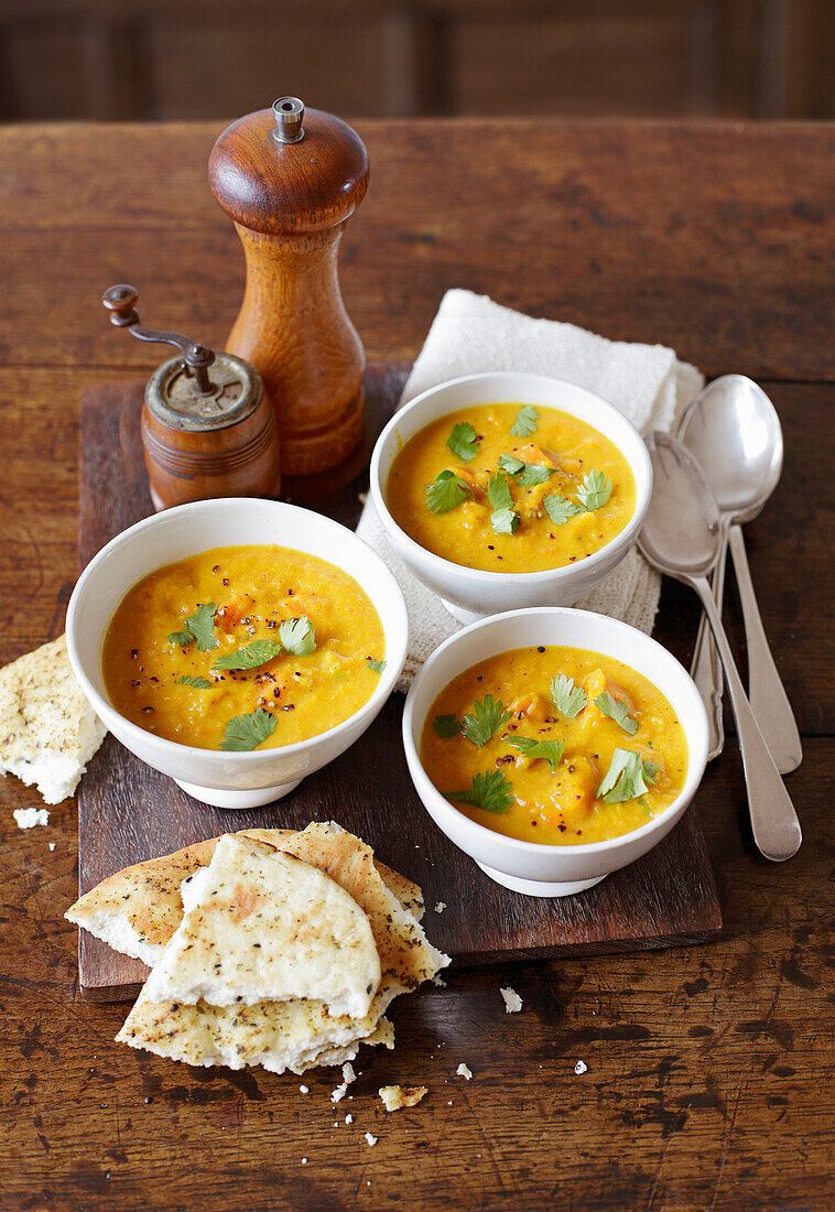 Curried squash, lentil and coconut soup