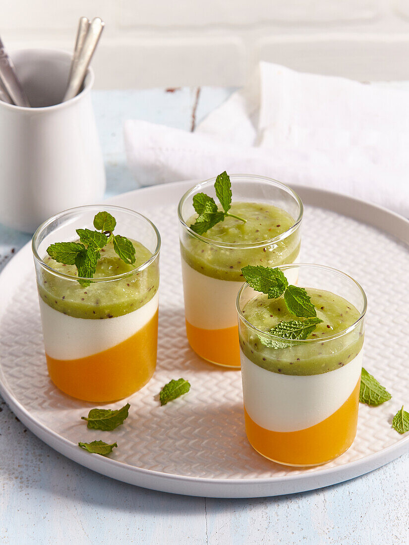 Layered creamy parfait with kiwi