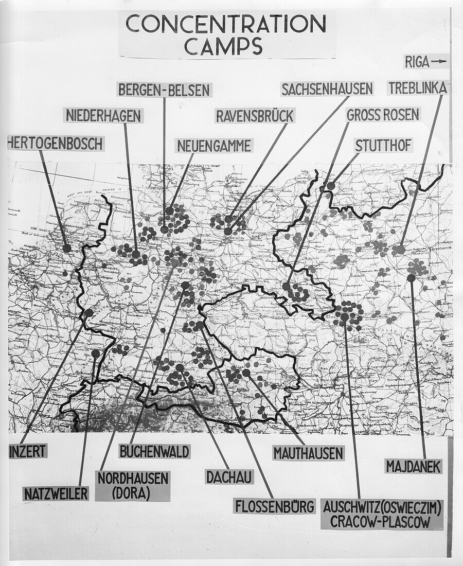 Map showing locations of Nazi concentration camps