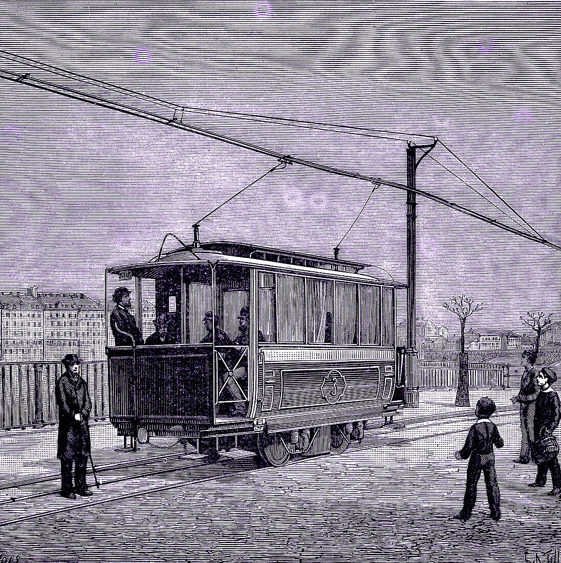 Electric tramway, Germany, 19th century illustration