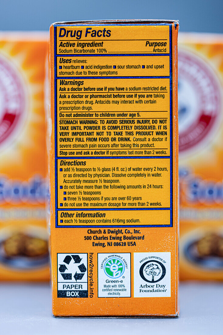 Packaging and information for baking soda