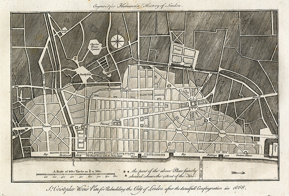 Wren's plan for rebuilding London after Great Fire of London