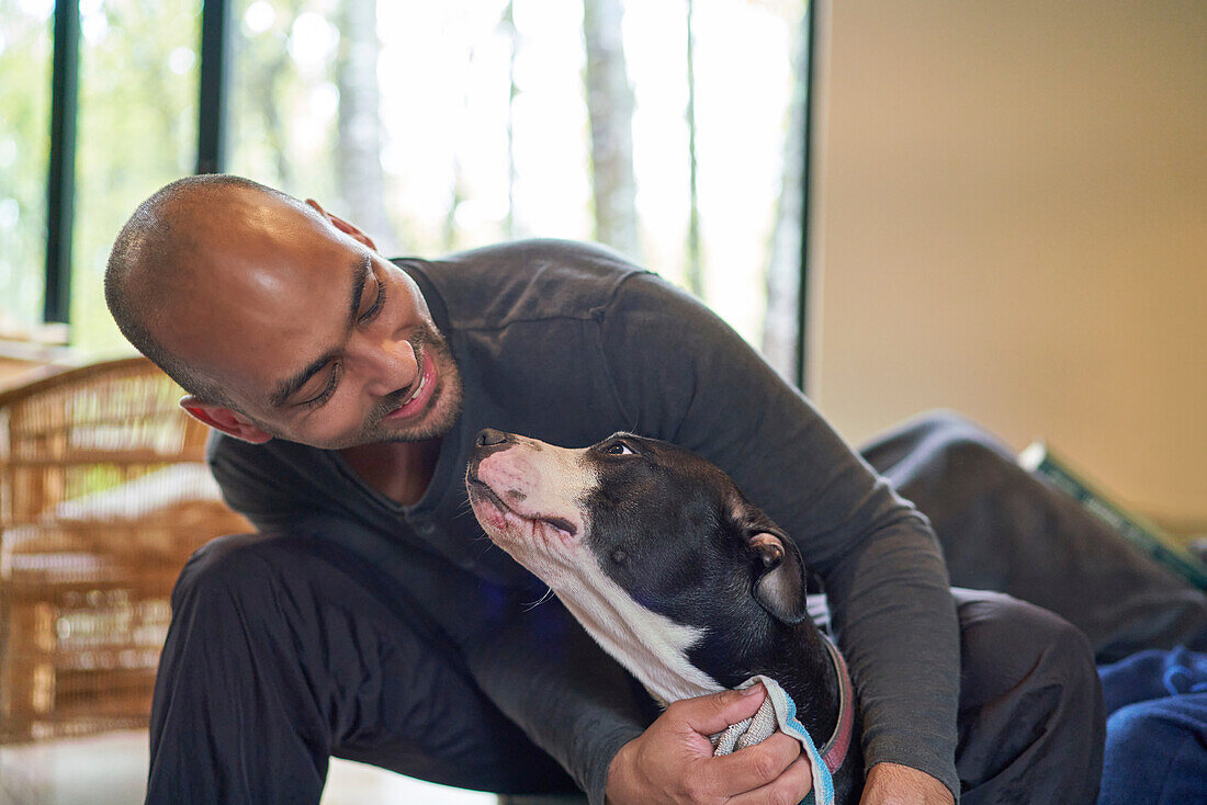 Happy man with dog