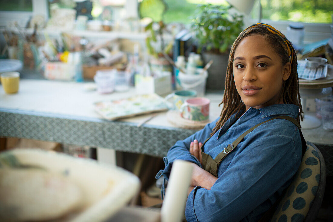 Female artist in art studio