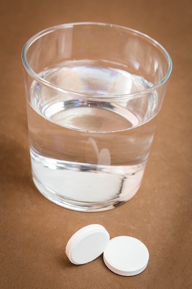 Effervescent pill in a glass of water