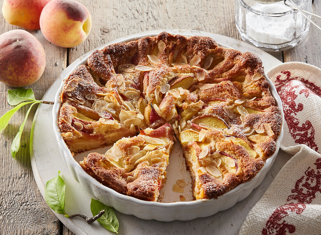 Peach pie with almonds