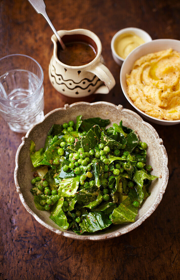 Mustard greens with peas