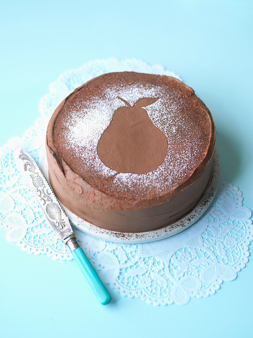 Mulled pear cake with cinnamon and chocolate chestnut ganache