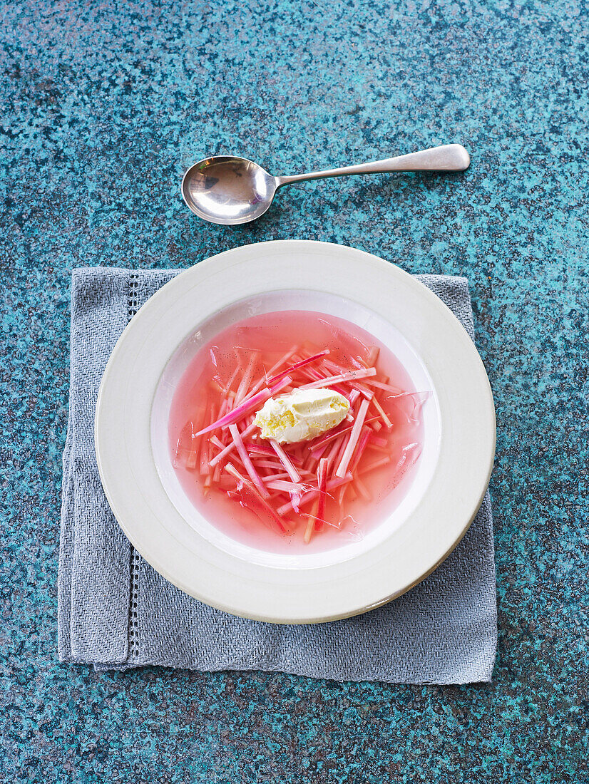 Jellied rhubarb-vanilla soup