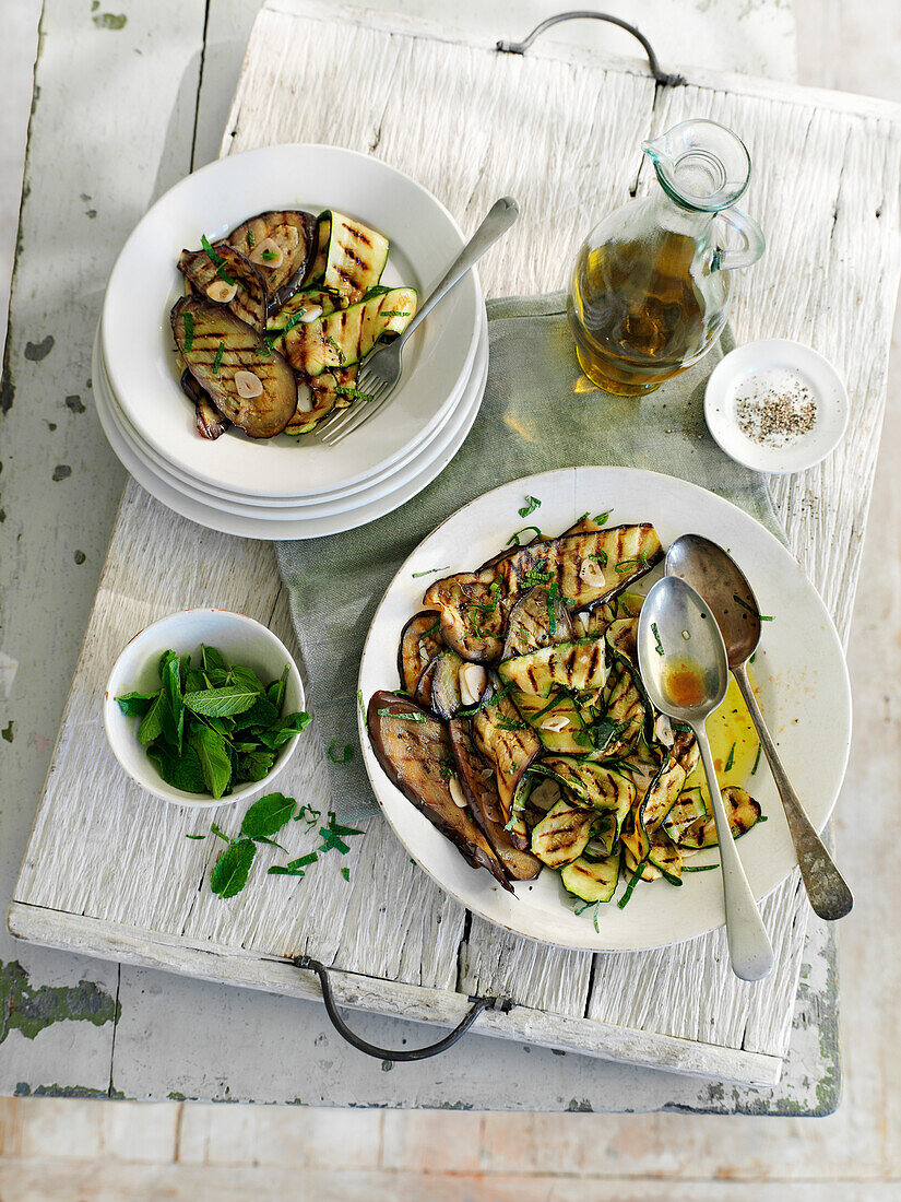 Marinated Aubergine and Courgette with Mint