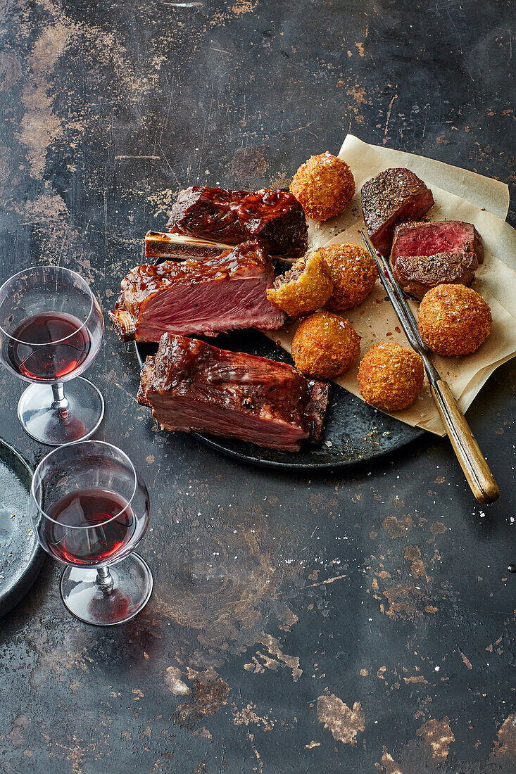 Beef trio - Asian ribs, oxtail croquettes and fillets