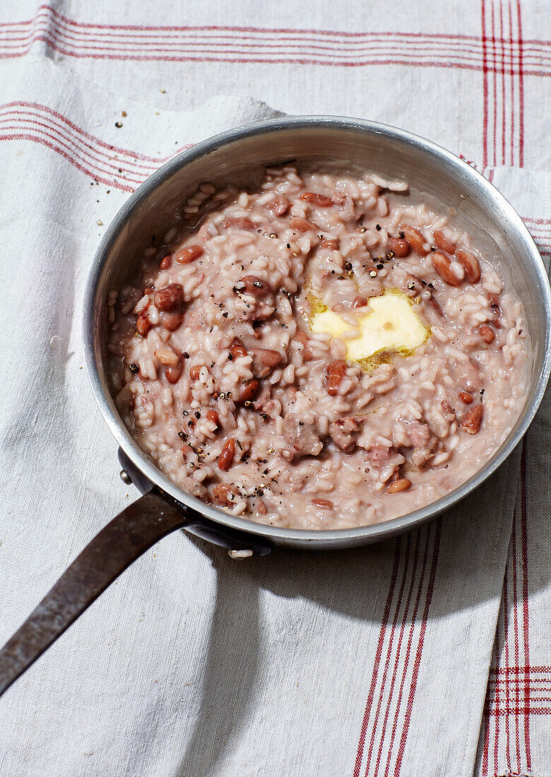 Panissa vercellese (Risotto with beans and salsiccia, Italy)
