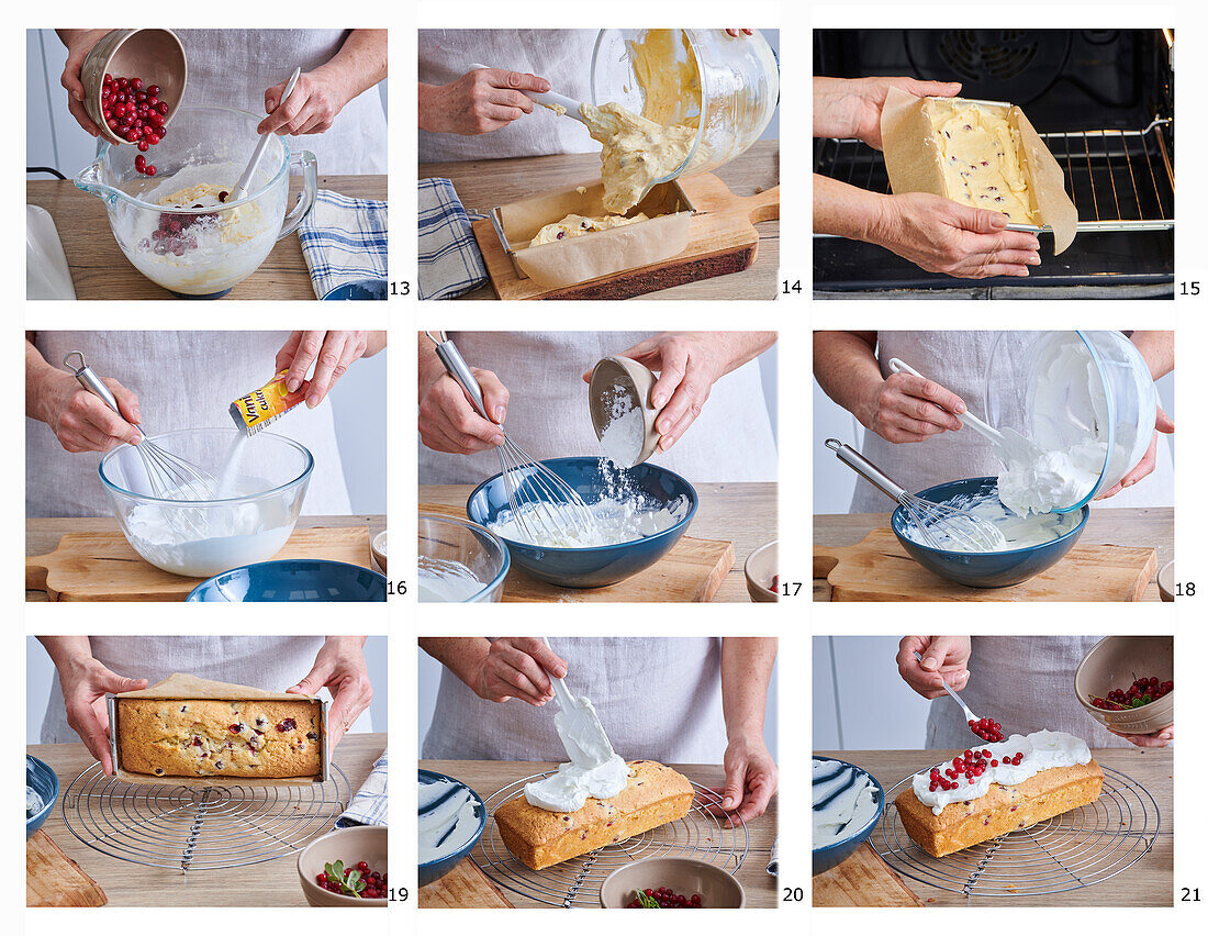 Making a loaf cake with cranberries and cream