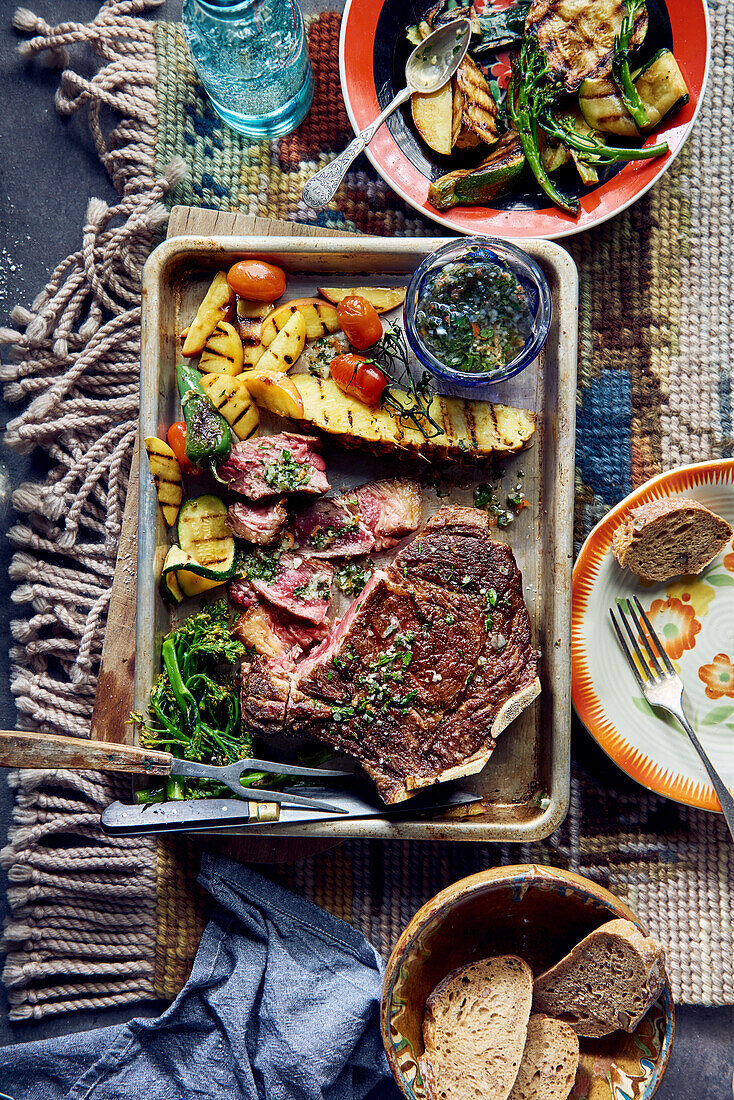 Rib steak with grilled pineapple