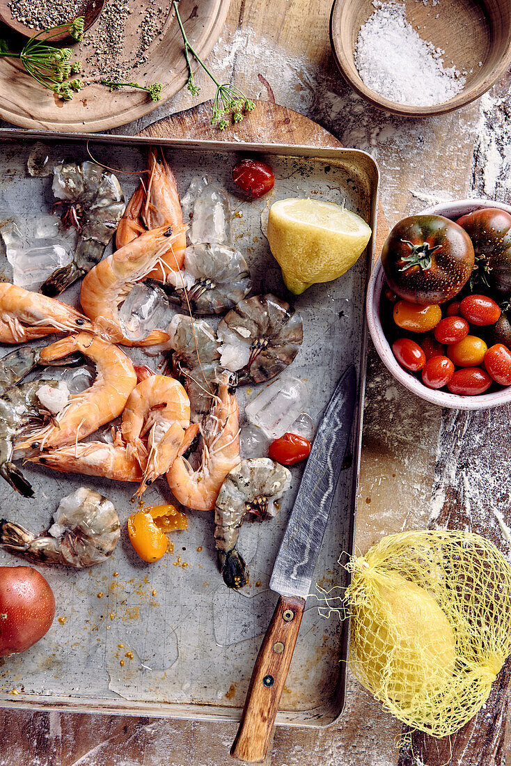 Prawns and tomatoes