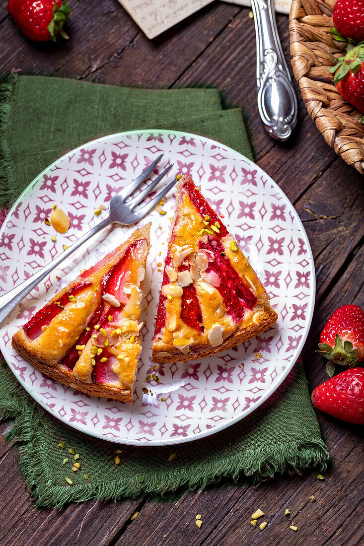 Two pieces of strawberry mascarpone cake