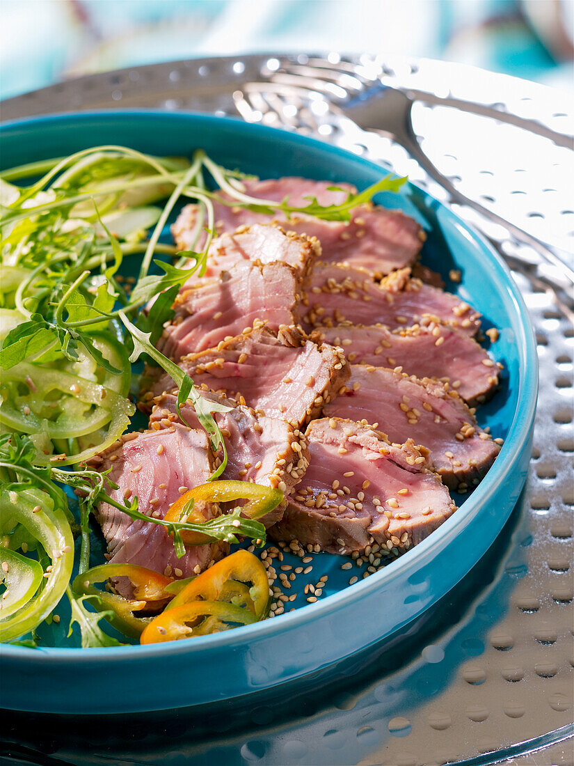 Sesame tuna with salad