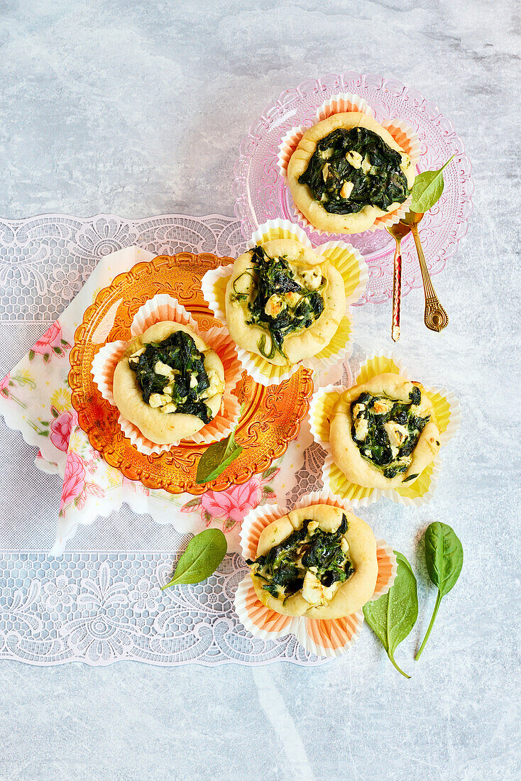 Turkish pide muffins with spinach and feta