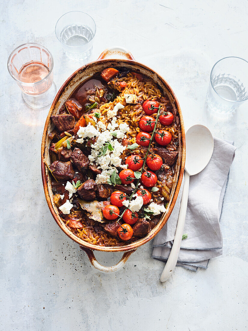 Greek giouvetsi - oven braised lamb with kritharaki