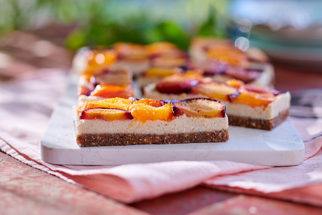 Granola slices with apricots and plums