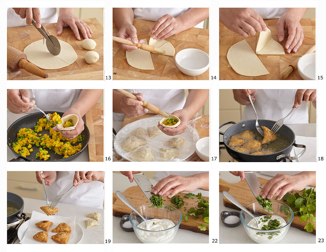 Preparing Indian pasties samosa