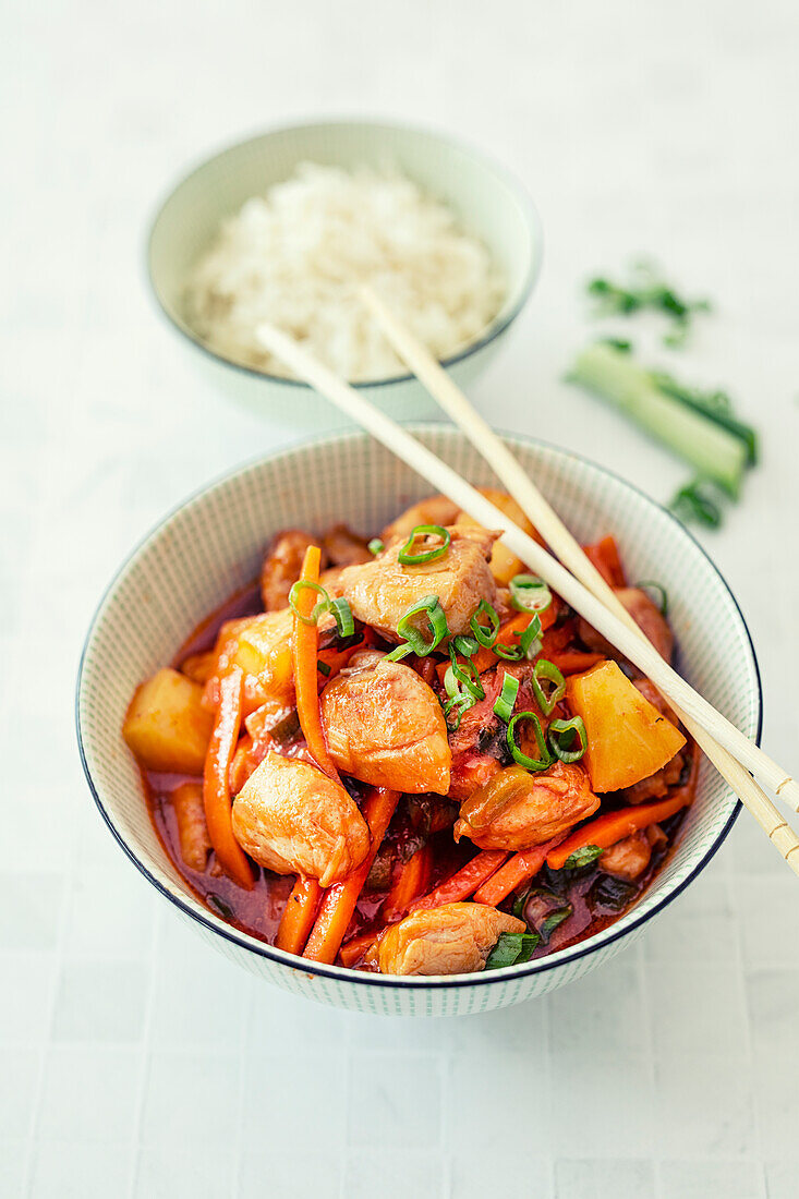 Chicken breast fillet with pineapple and sweet and sour sauce