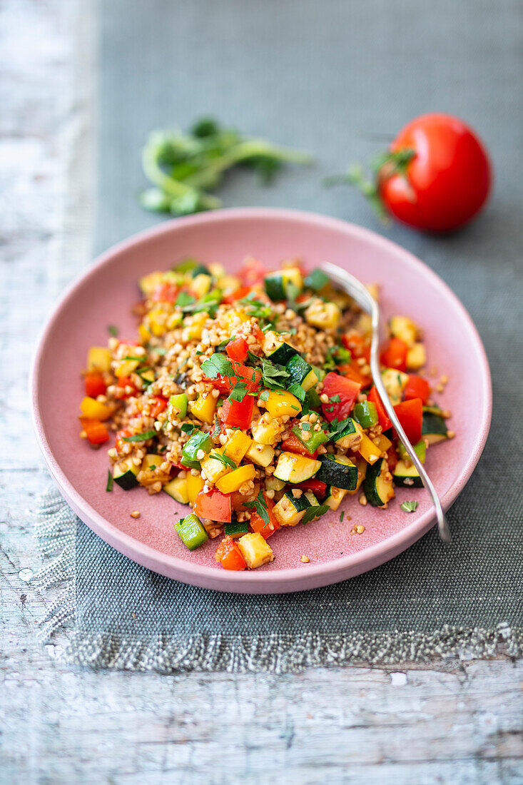 Mediterranean vegetables with buckwheat (vegan)