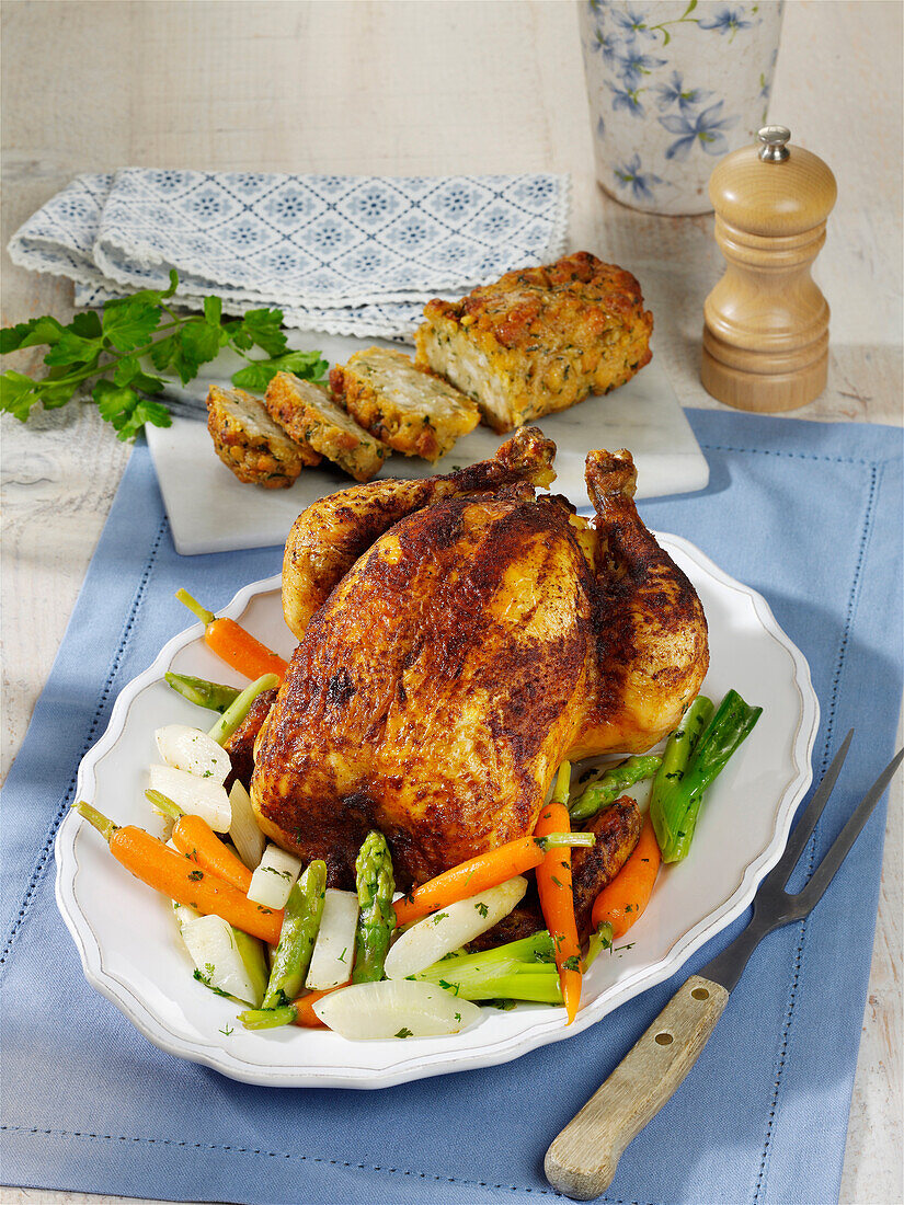 Hähnchen mit Semmelknödel-Füllung aus dem Ofen