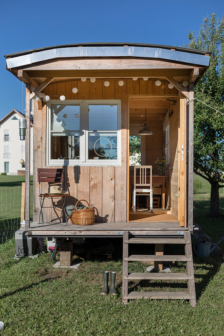 refurbished wood paneled caravan