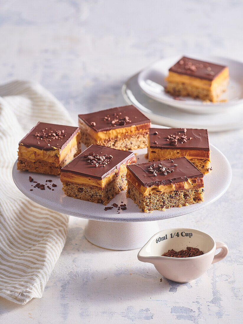 Caramel slices with chocolate icing