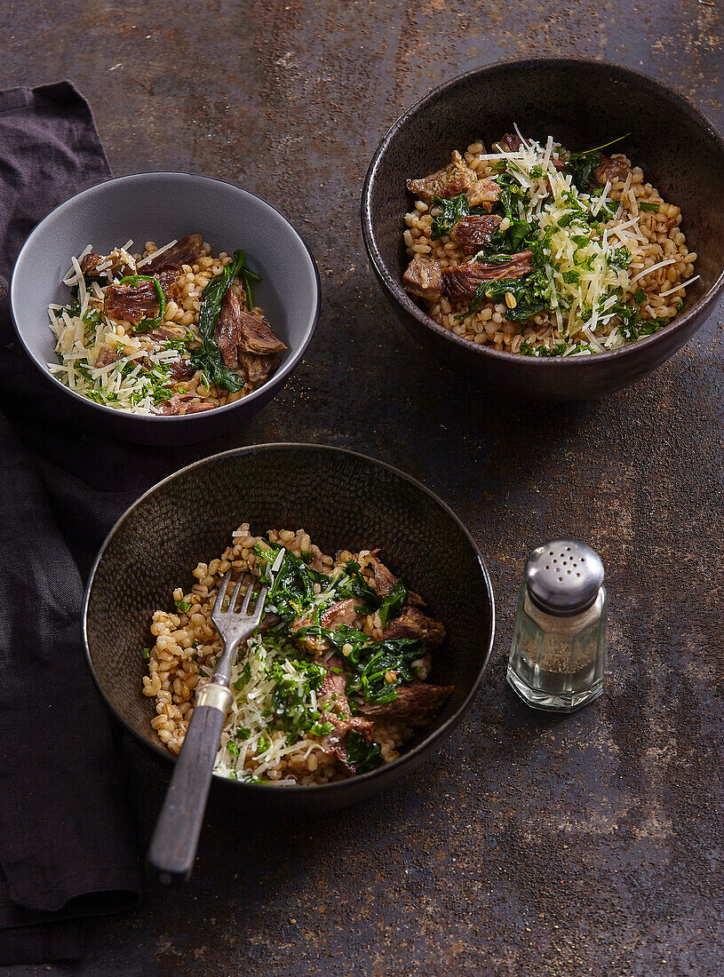 Barley risotto with beef