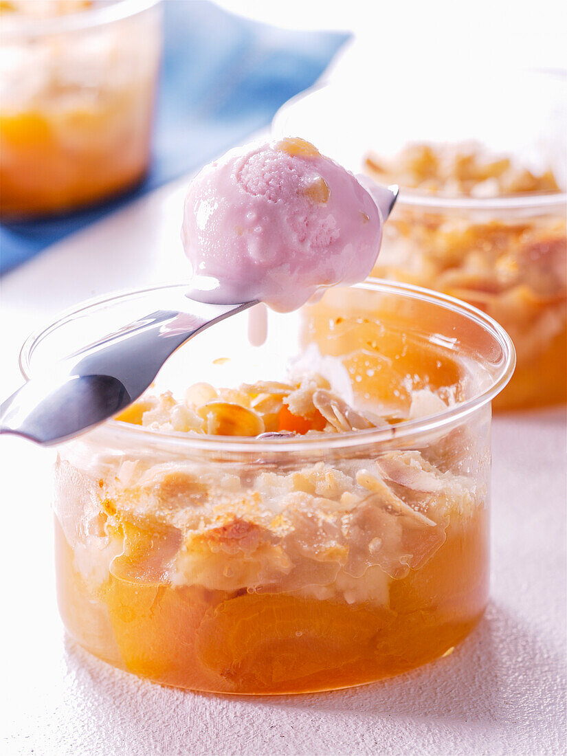 Apricot crumble with lavender ice cream