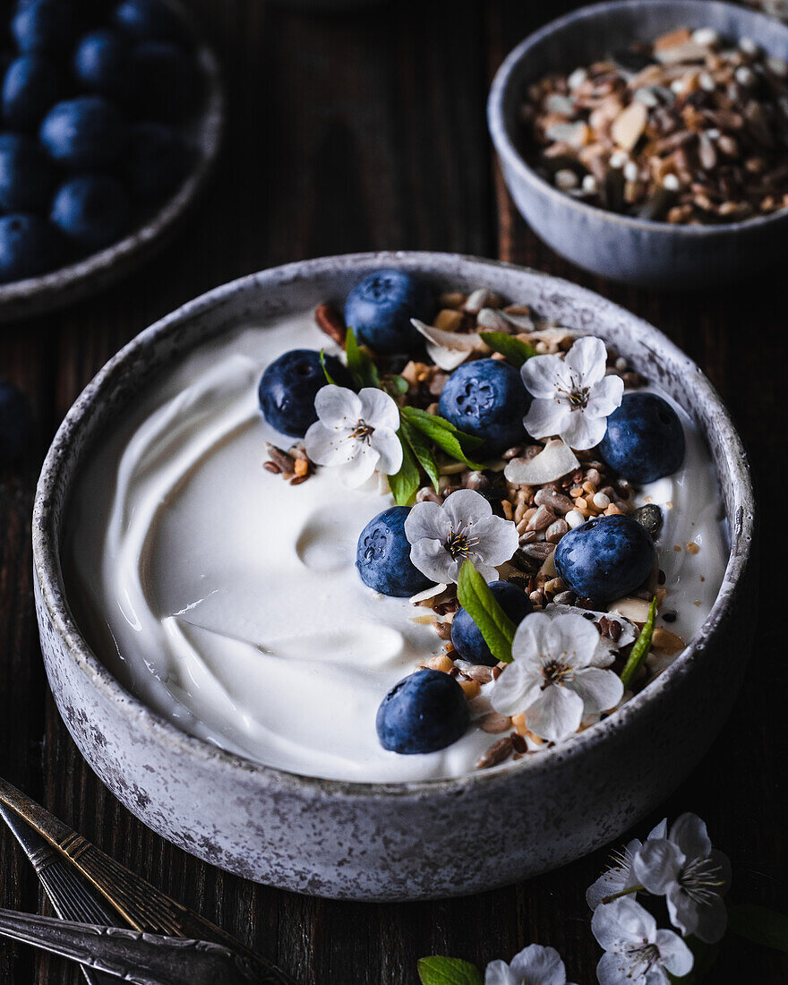 Müsli mit Joghurt und Heidelbeeren