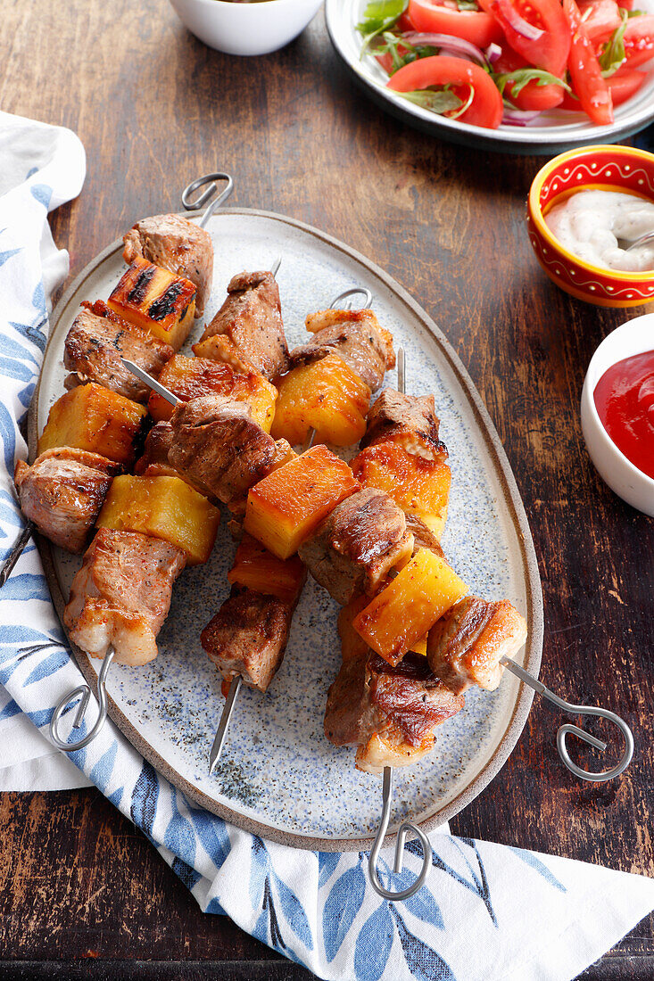 Duck breast skewers with pineapple