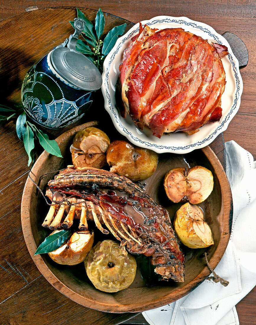 Rack of Lamb with Apples and Potato Cake with Bacon (France)