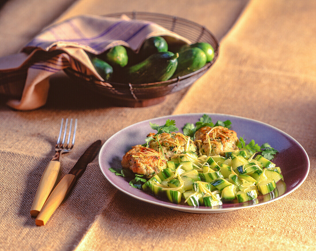 Veal meatballs with diced cucumber