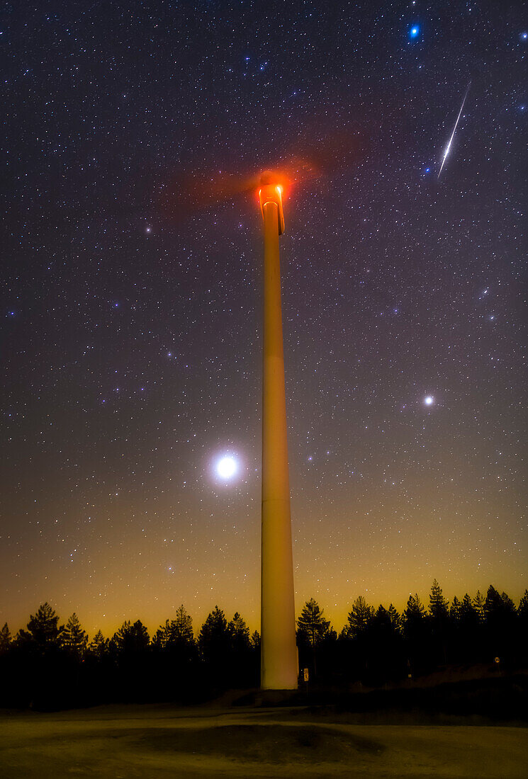 Meteor above a wind tower, Portugal
