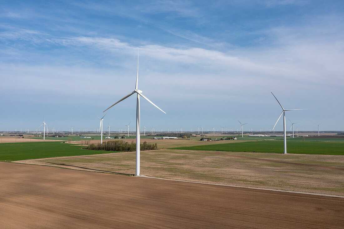 Wind turbines in Michigan Thumb, USA, aerial photograph