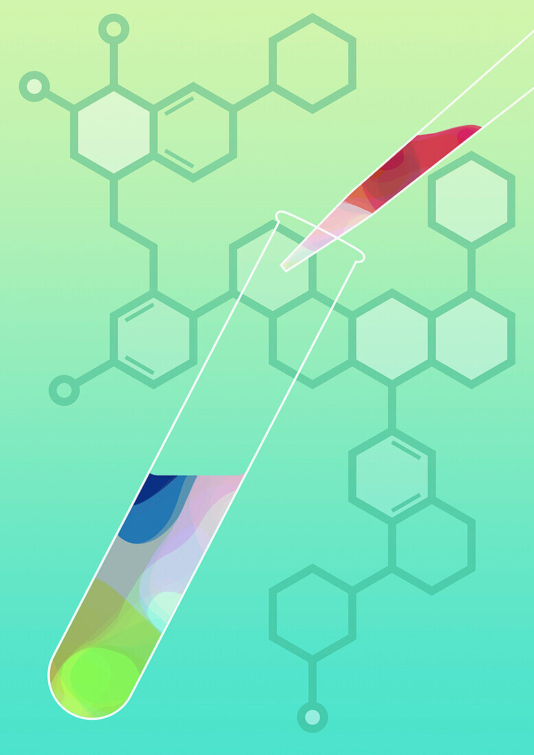 Pipetting chemicals into a test tube, illustration