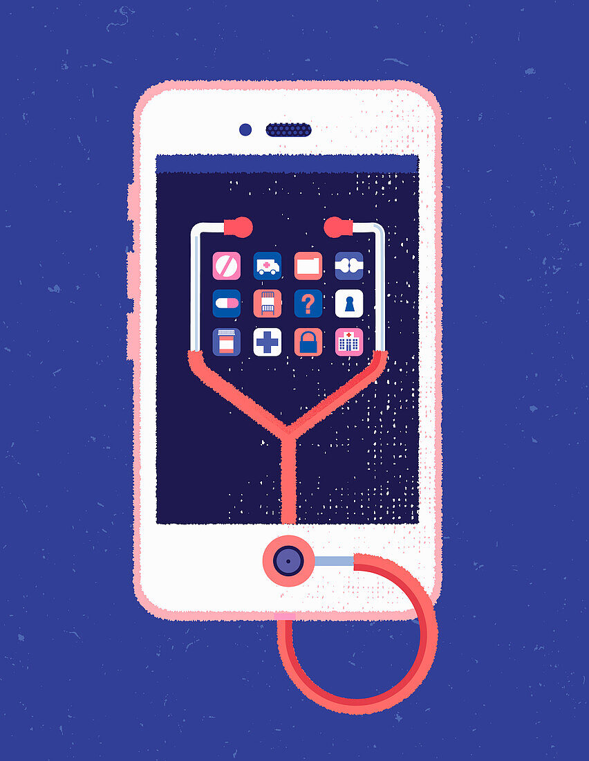 Accessing healthcare services online, illustration